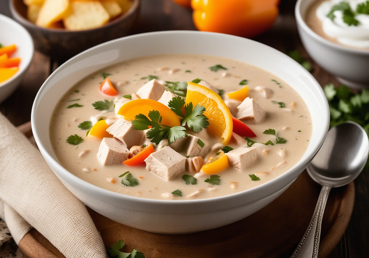 Chicken Chili Soup with Potatoes and Leek