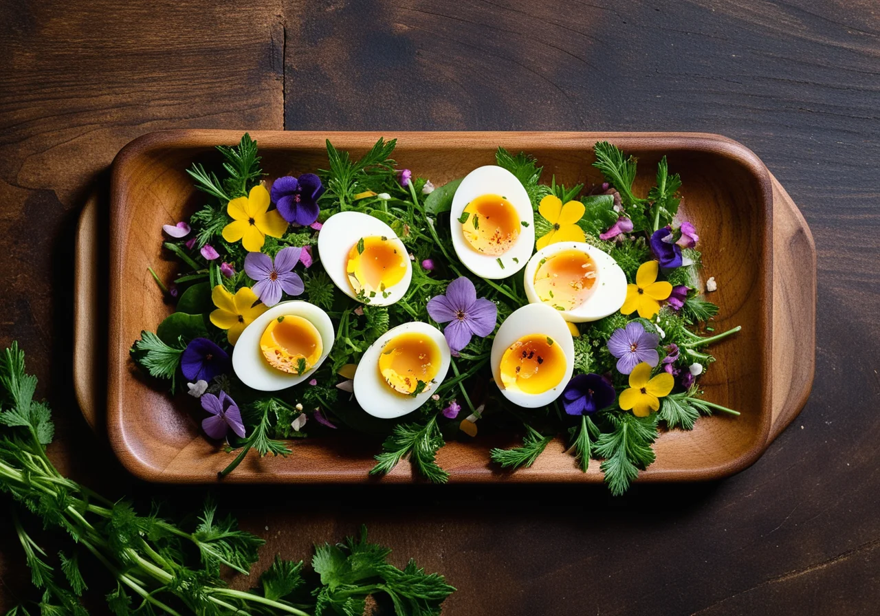 Wild Herb Salad with Edible Flowers and Eggs