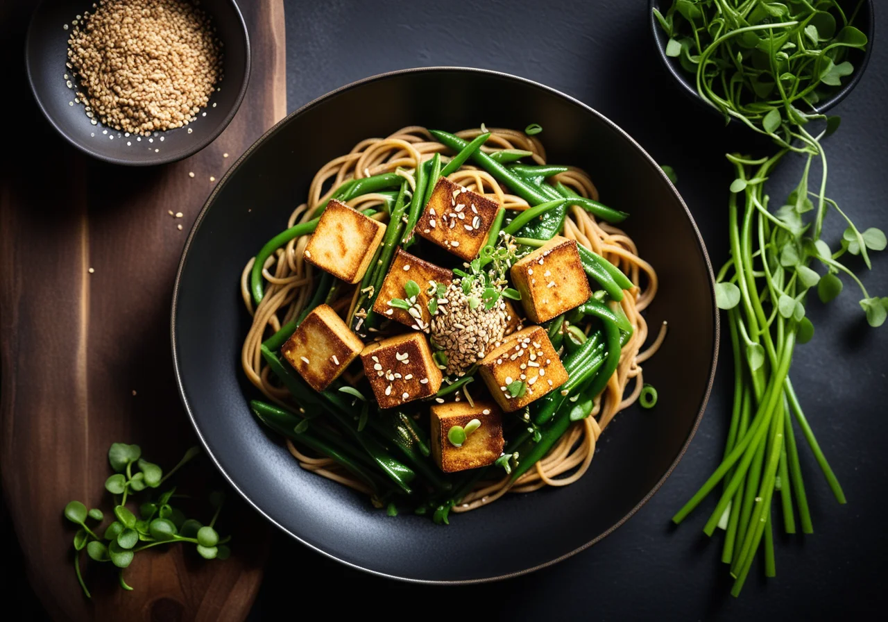 Spicy Green Noodles with Tofu and Soybeans