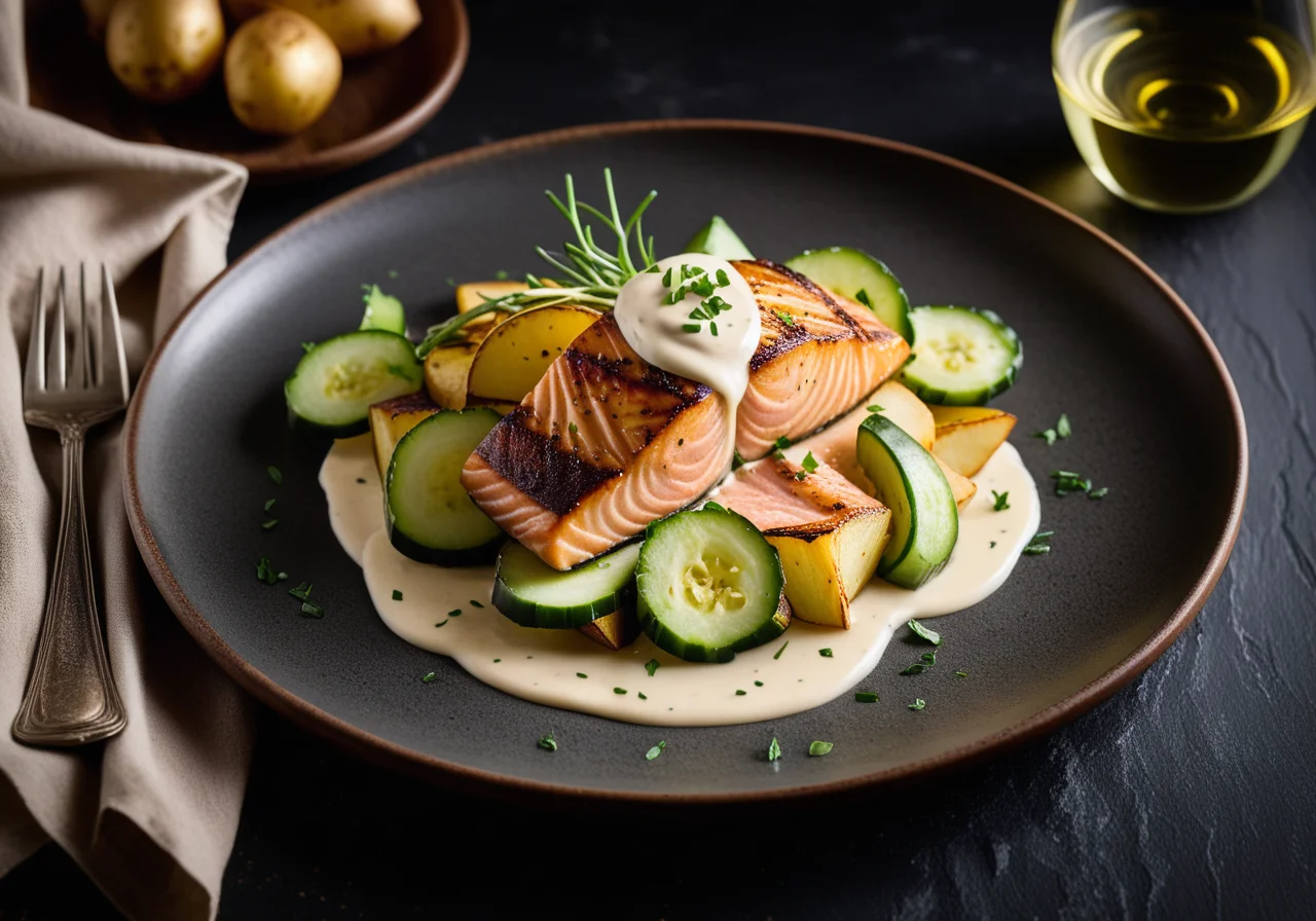Salmon with Wine Sauce and Vegetables