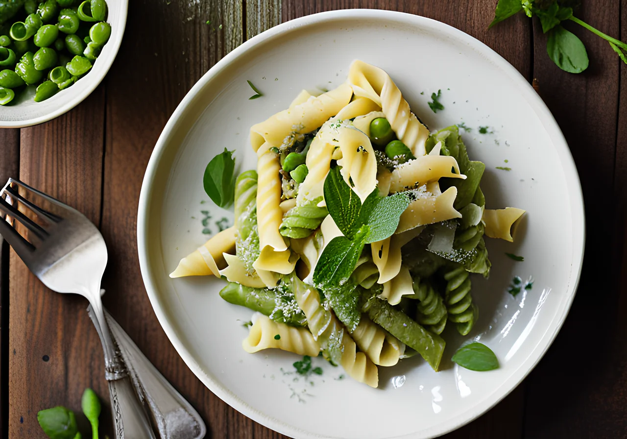 Green Vegetable Pasta with Spinach, Asparagus and Peas