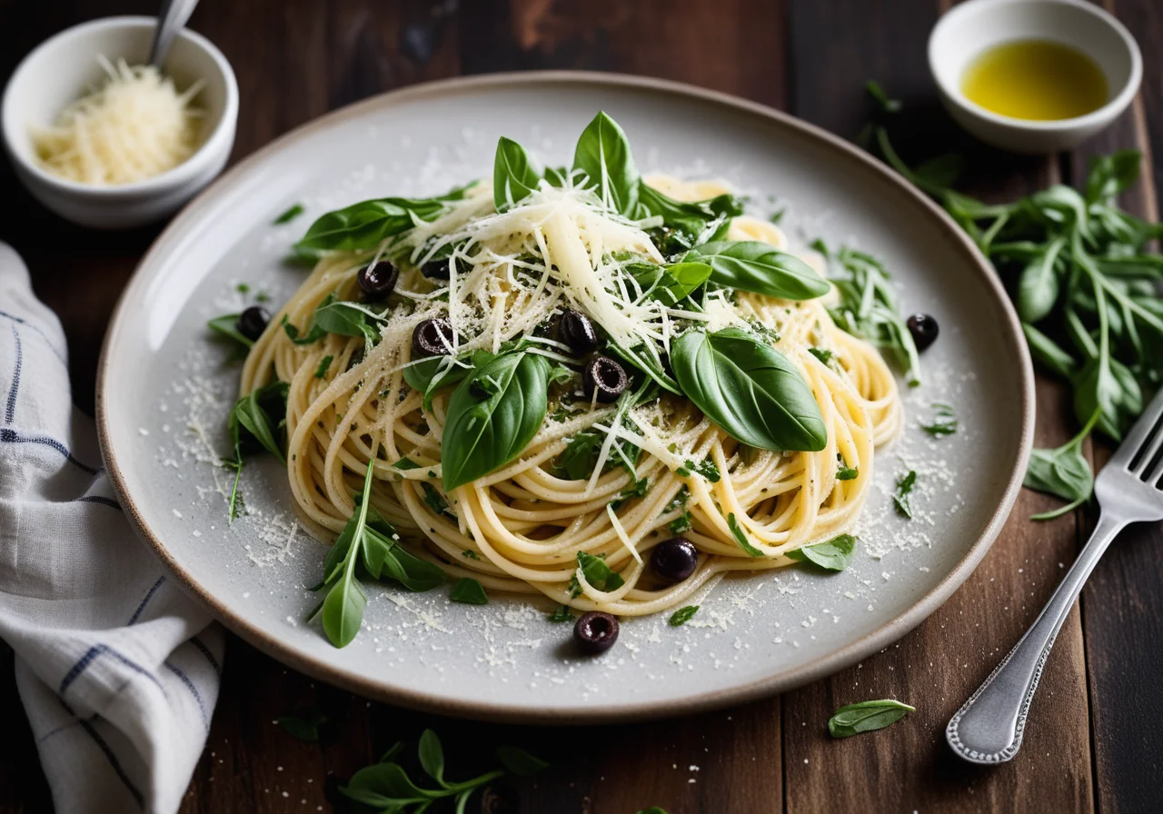 Spaghetti with Capers and Arugula