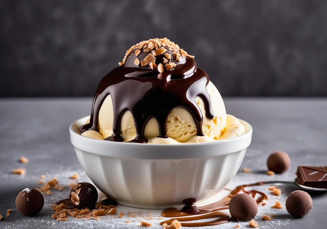 Vanilla Ice Cream with Dark Chocolate Sauce