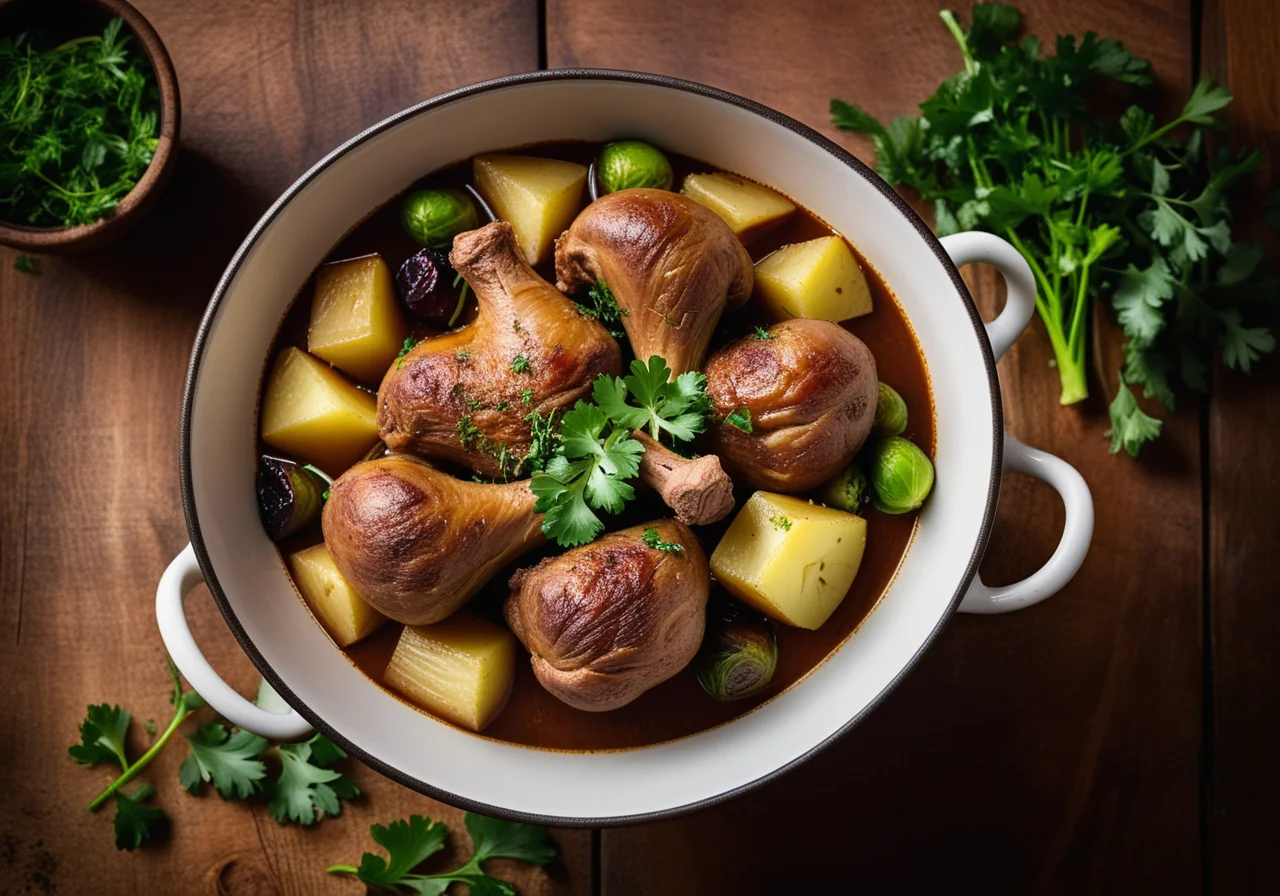 Potato Brussels Sprout Stew with Duck