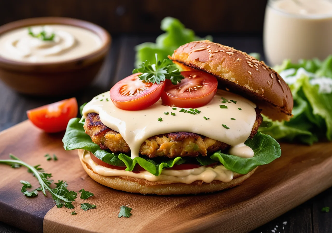 Potato Pancake Burger with Cream Cheese and Breaded Chicken
