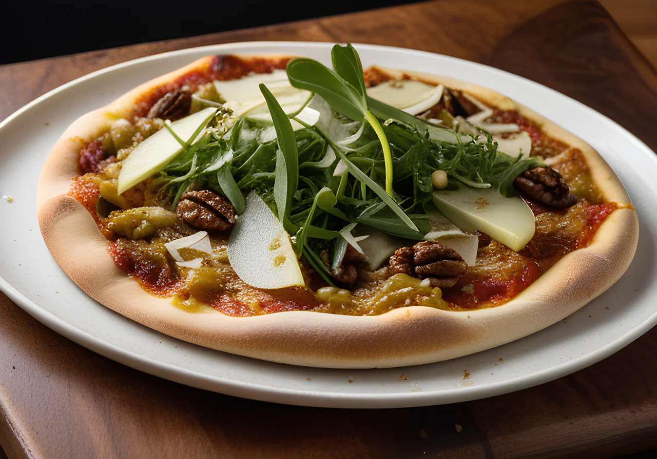Pizza with Fennel, Pear, Walnuts, Grana Padano and Arugula