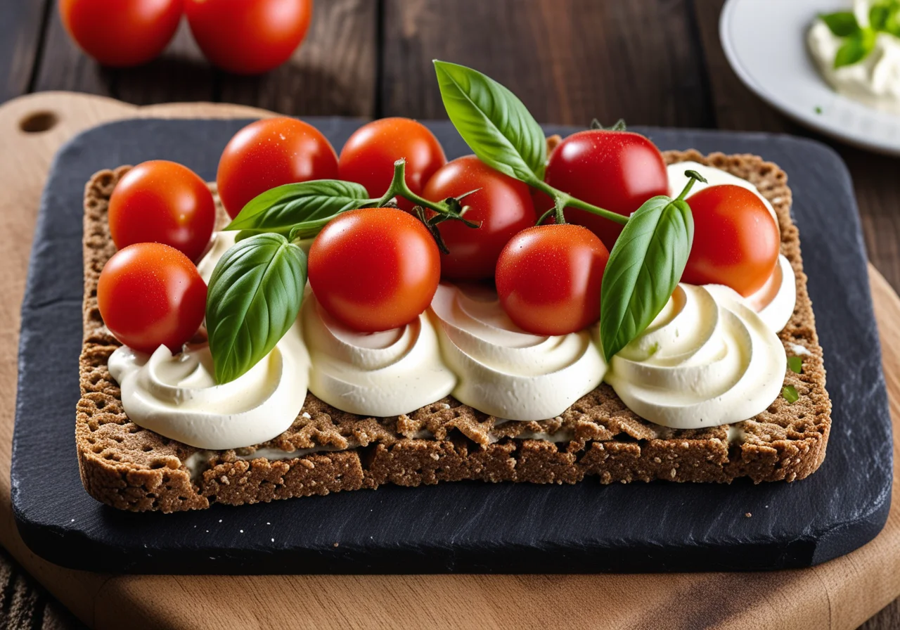 Rye Crispbread with Cream Cheese and Tomatoes