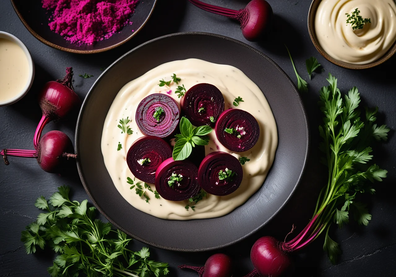 Roasted Beetroot with Cheese Garlic Sauce