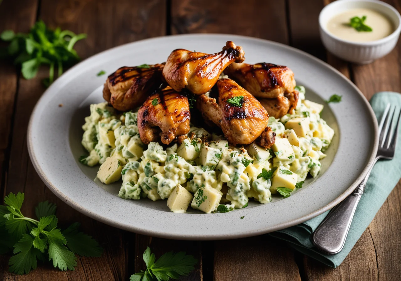 Grilled Chicken Wings with Potato Salad