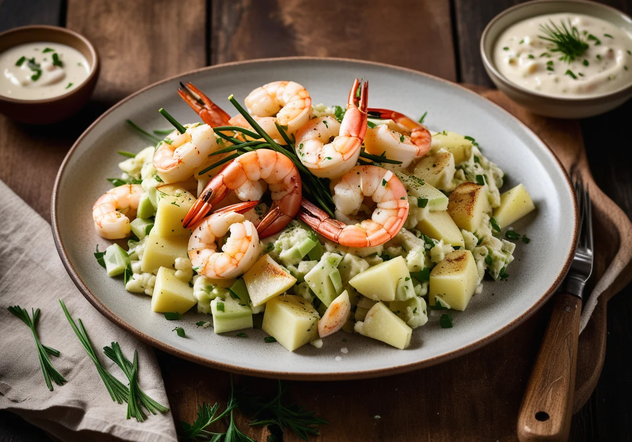 Shrimp on Leek Potato Salad