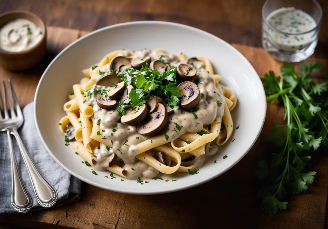 Pour Cream into a Gorgonzola Mushroom Sauce
