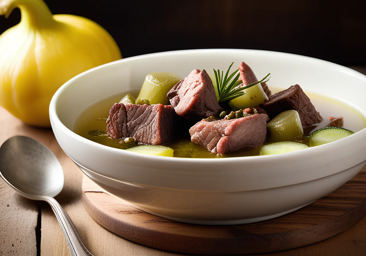 Westfalian Stew (Pfefferpotthast) with Potatoes and Pickled Cucumbers