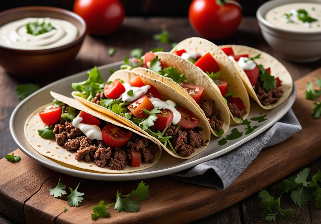 Ground Beef Tacos with Tomatoes and Cheese