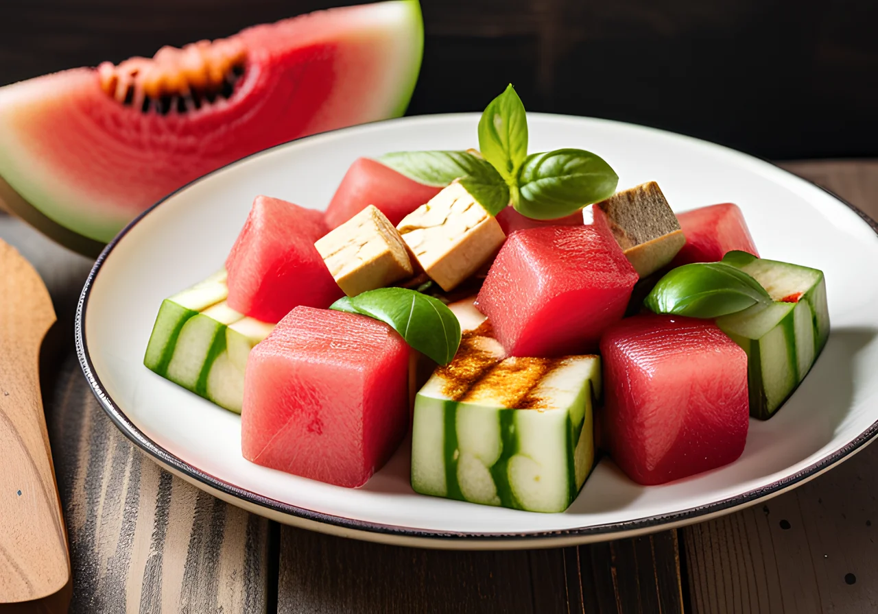 Melon Salad with Tofu and Cucumber