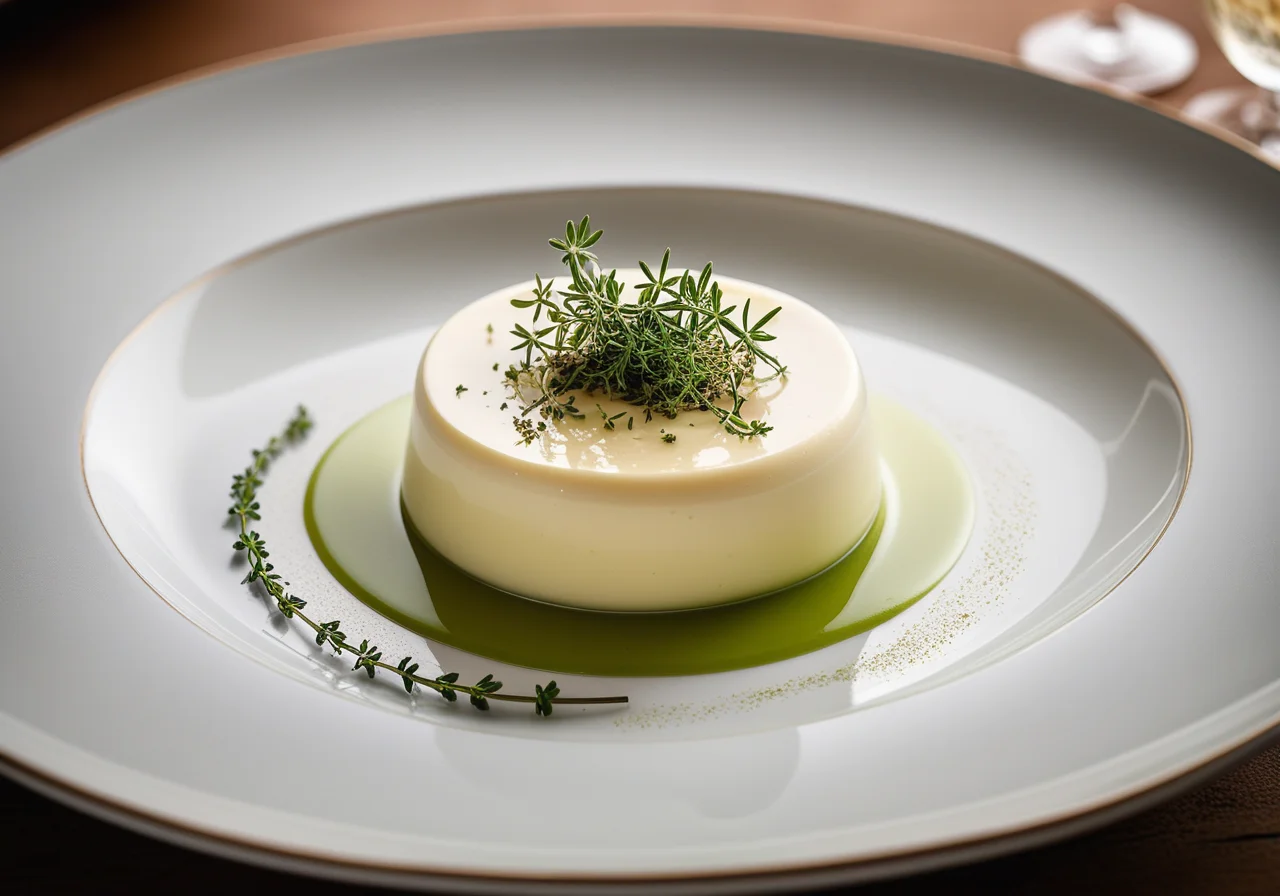 Cream Pudding with Thyme Sauce
