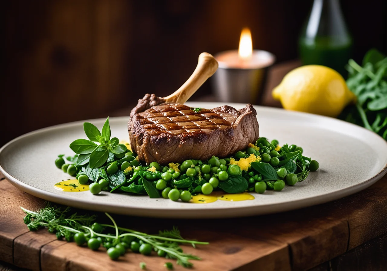 Lamb Chops with Spinach Salad and Herb Sauce