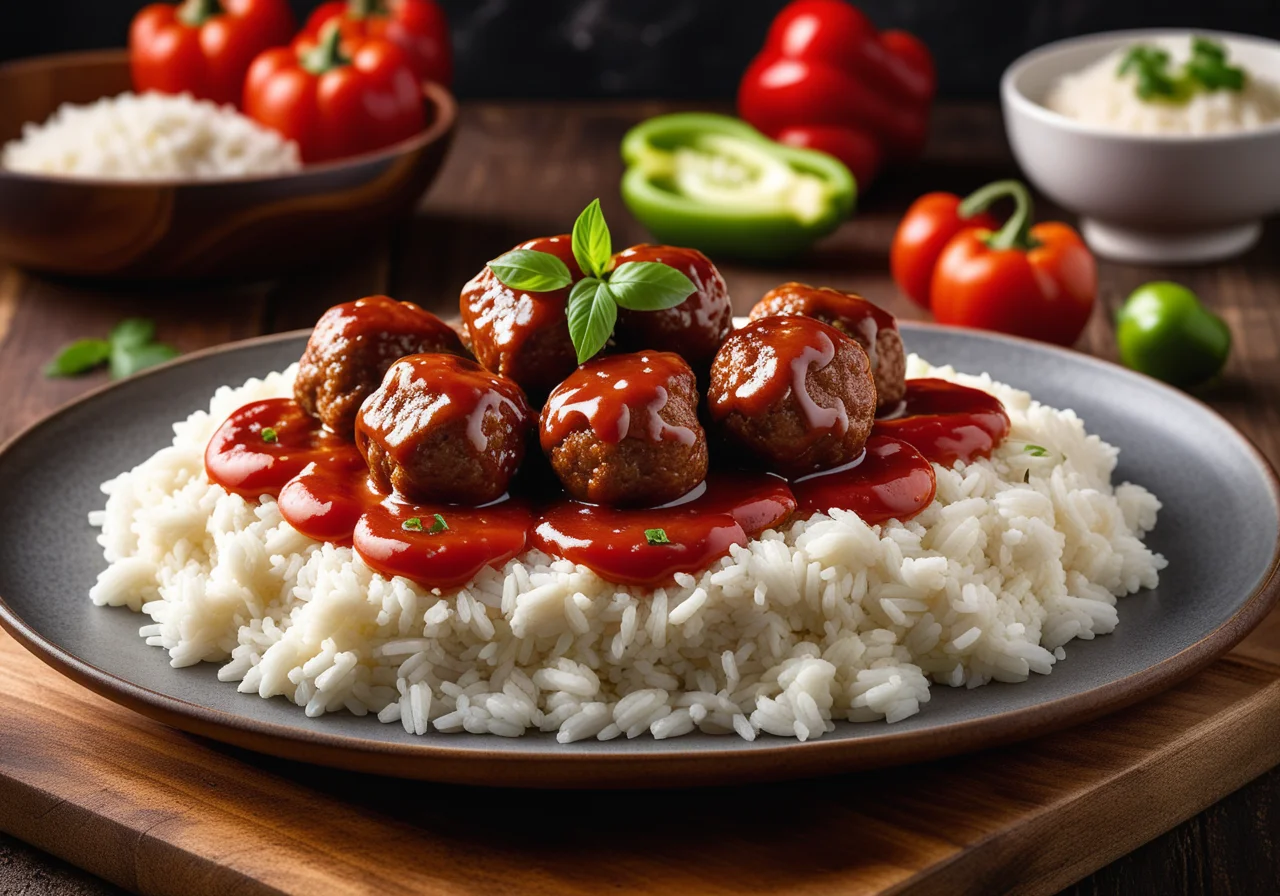 Sweet and Sour Meatballs with Rice