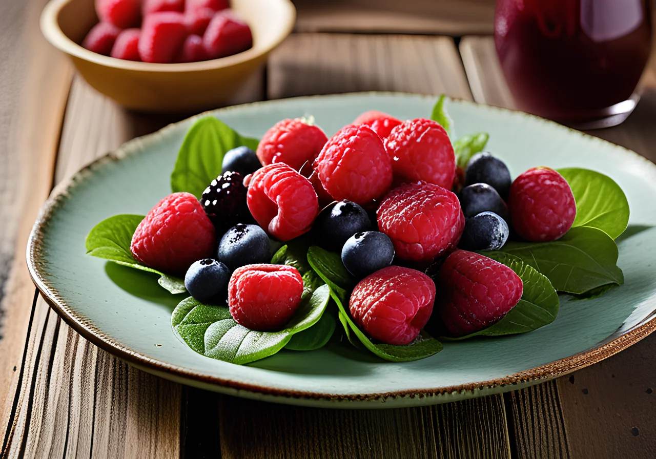 Fruitful Leafy Salad with Raspberry Dressing