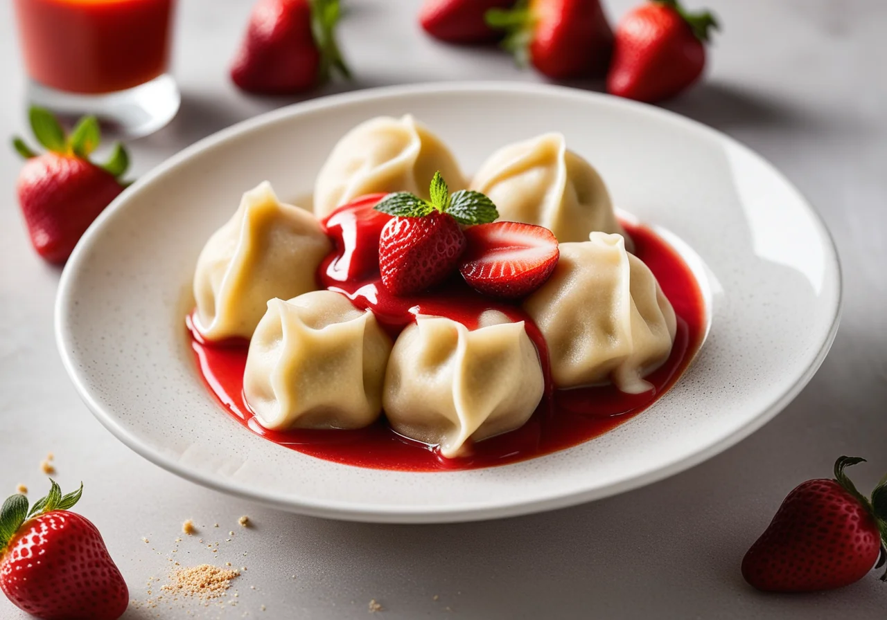 Quark dumplings with strawberry sauce