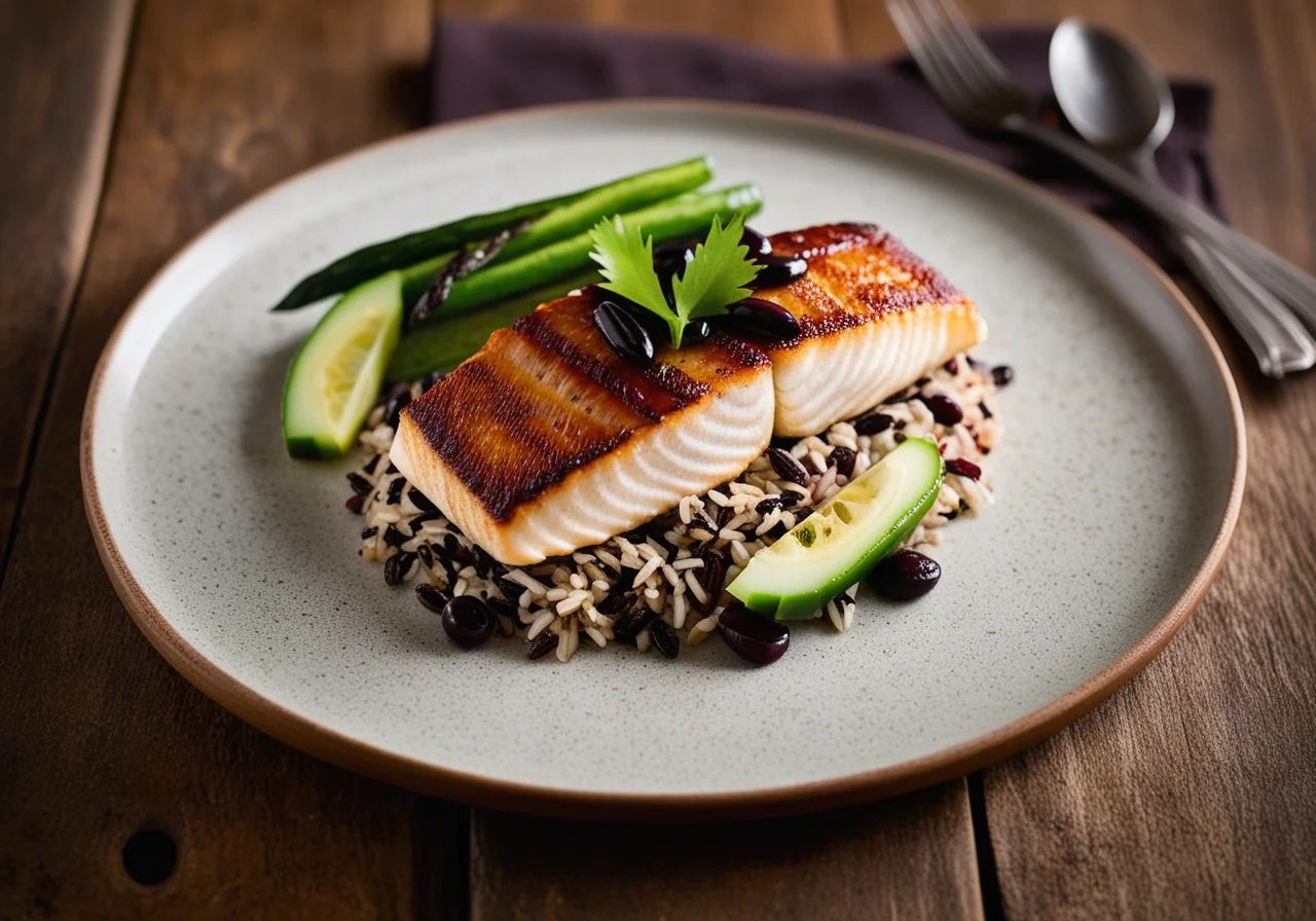Redfish with Sautéed Cucumbers and Wild Rice