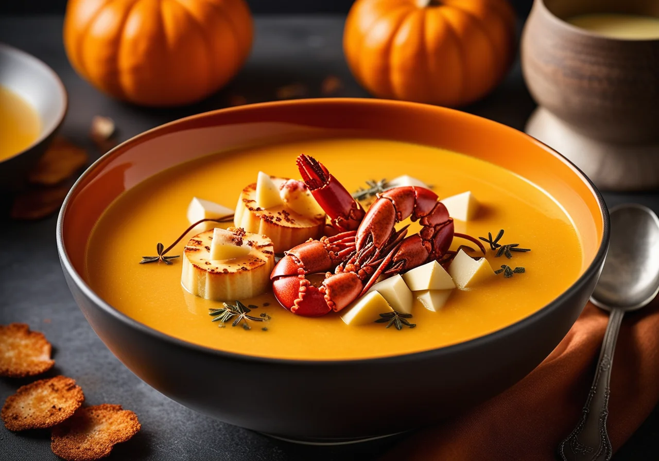 Christmas Pumpkin Soup with Lobster