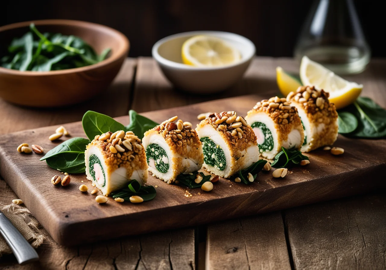 Fish-vegetable roulades with spinach