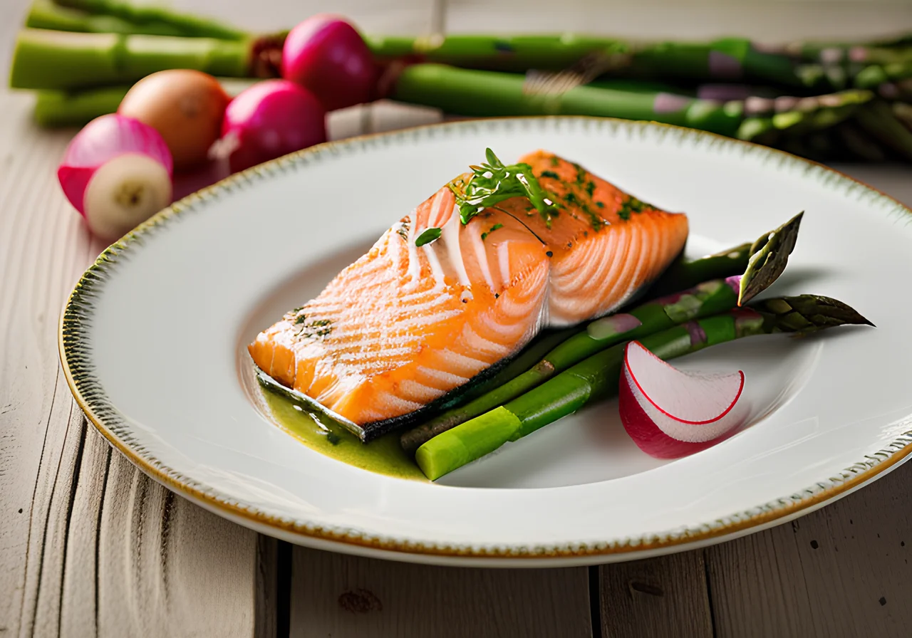 Salmon Fillet with Green Asparagus and Herb Sauce