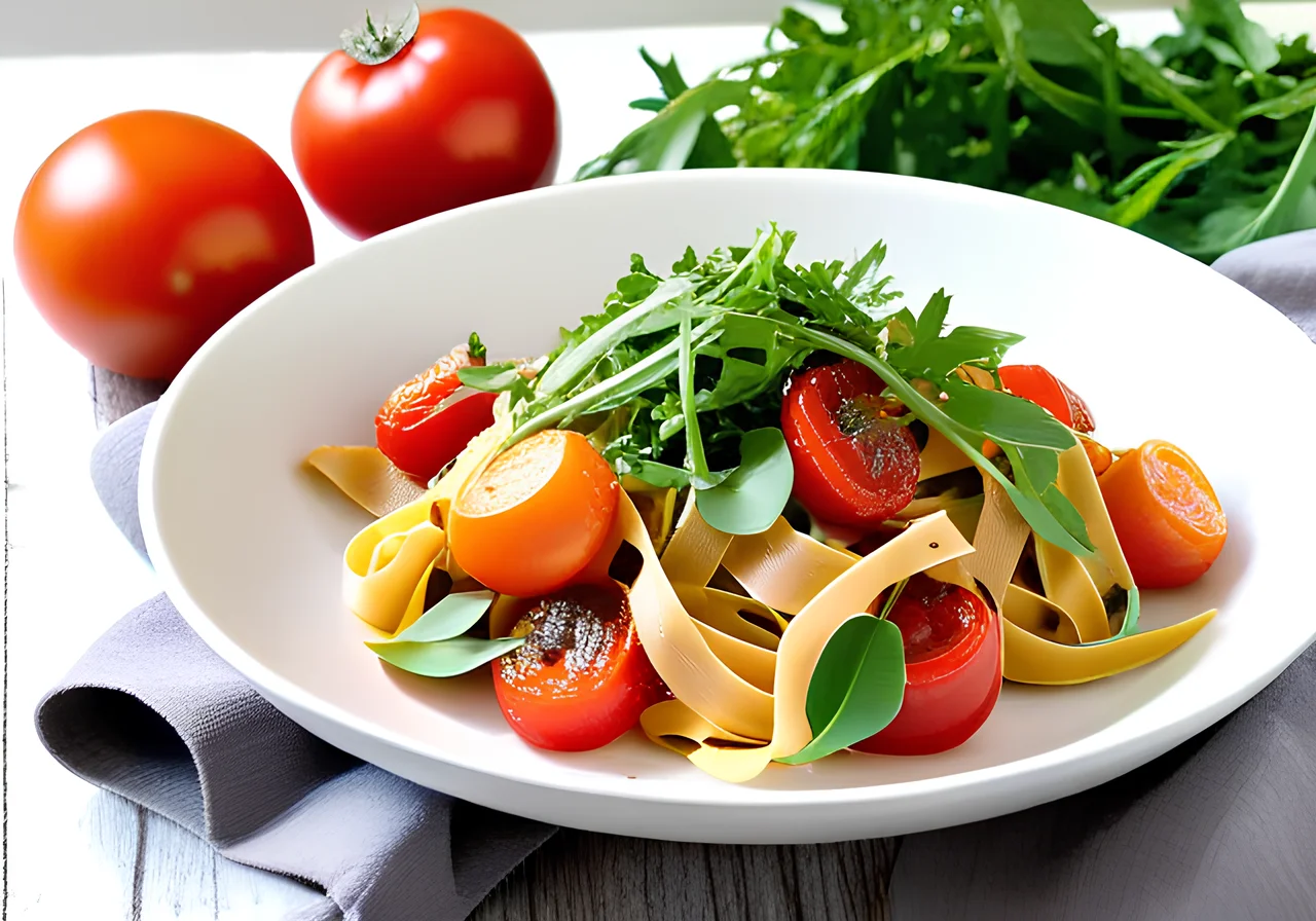 Carrot Tagliatelle with Tomatoes and Arugula