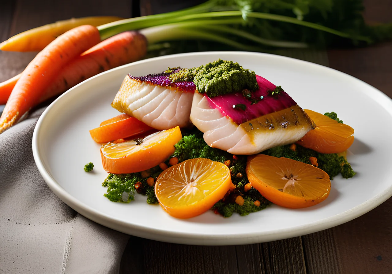 Walleye with Vegetables and Parsley Pesto