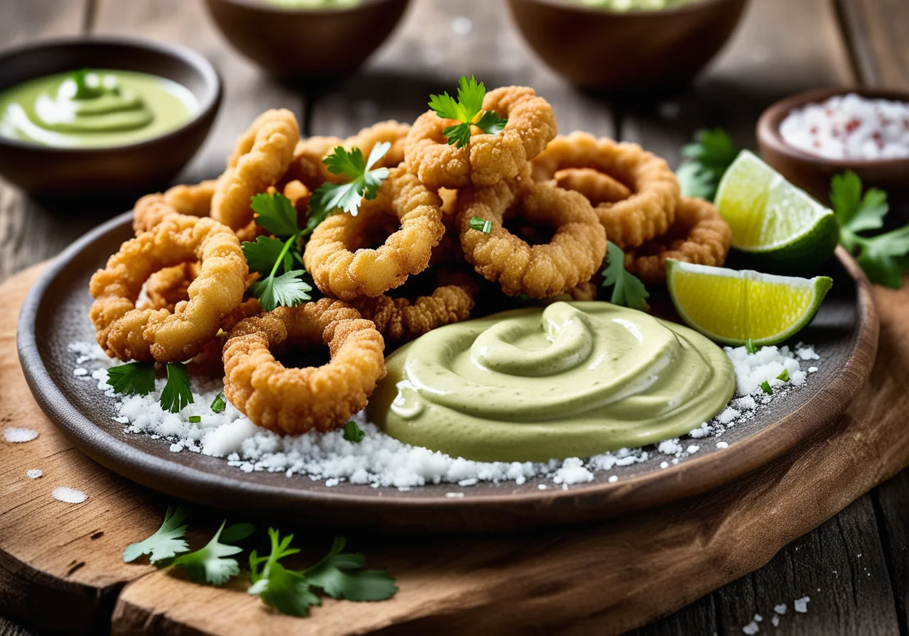 Fried Calamari Rings with Avocado Cream