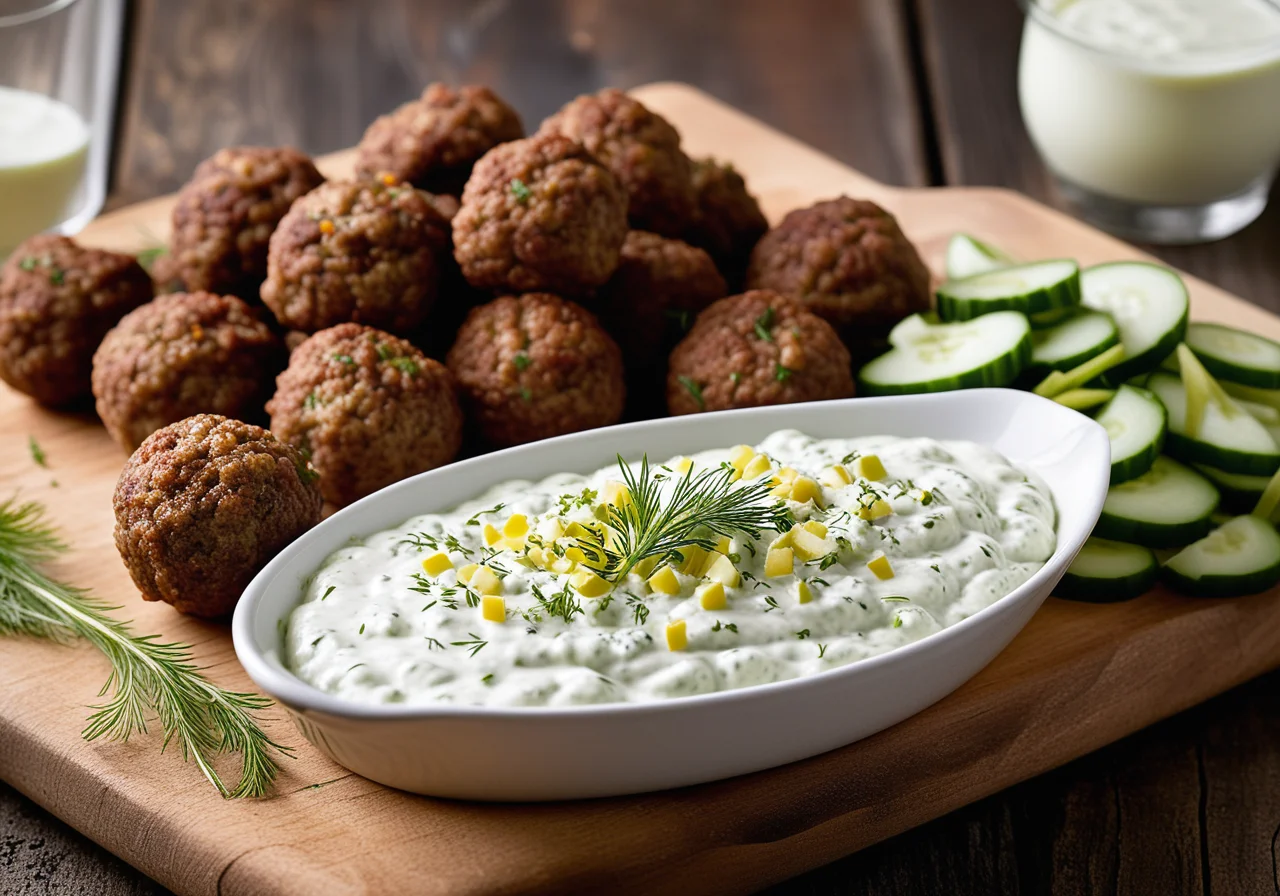 Ground Beef with Cucumber Yogurt Dip (Tzatziki)