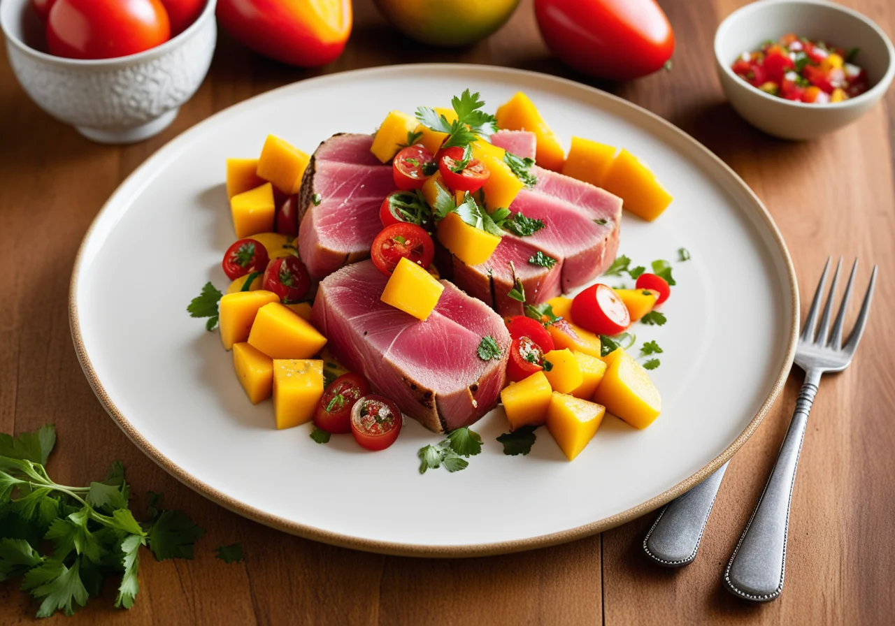 Grilled Tuna Steaks with Mango and Tomato Salsa