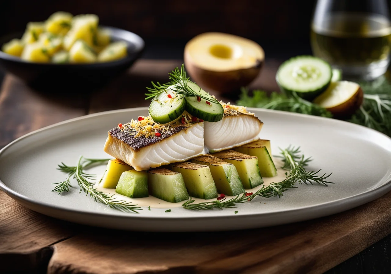 Pike-perch with Potato Crown and Cucumber Dill Vegetable
