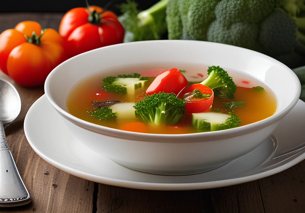 Clear Vegetable Soup with Broccoli