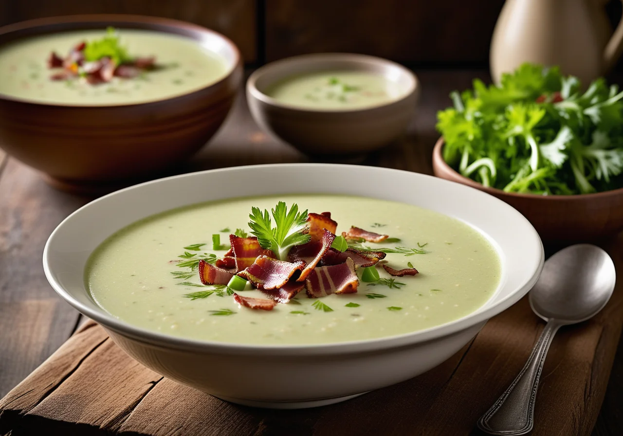 Green Celery- Potato Soup with Bacon