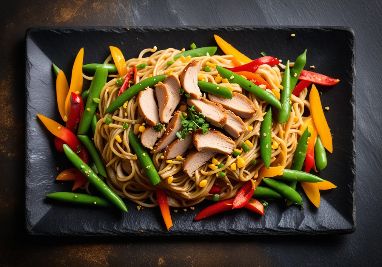 Stir‑Fried Noodles with Chicken Strips