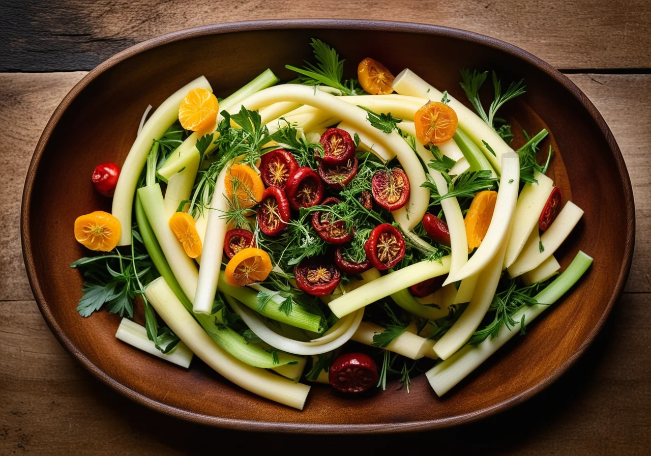 Parsnip, Leek, Rapunzel and Sun-Dried Tomato Salad