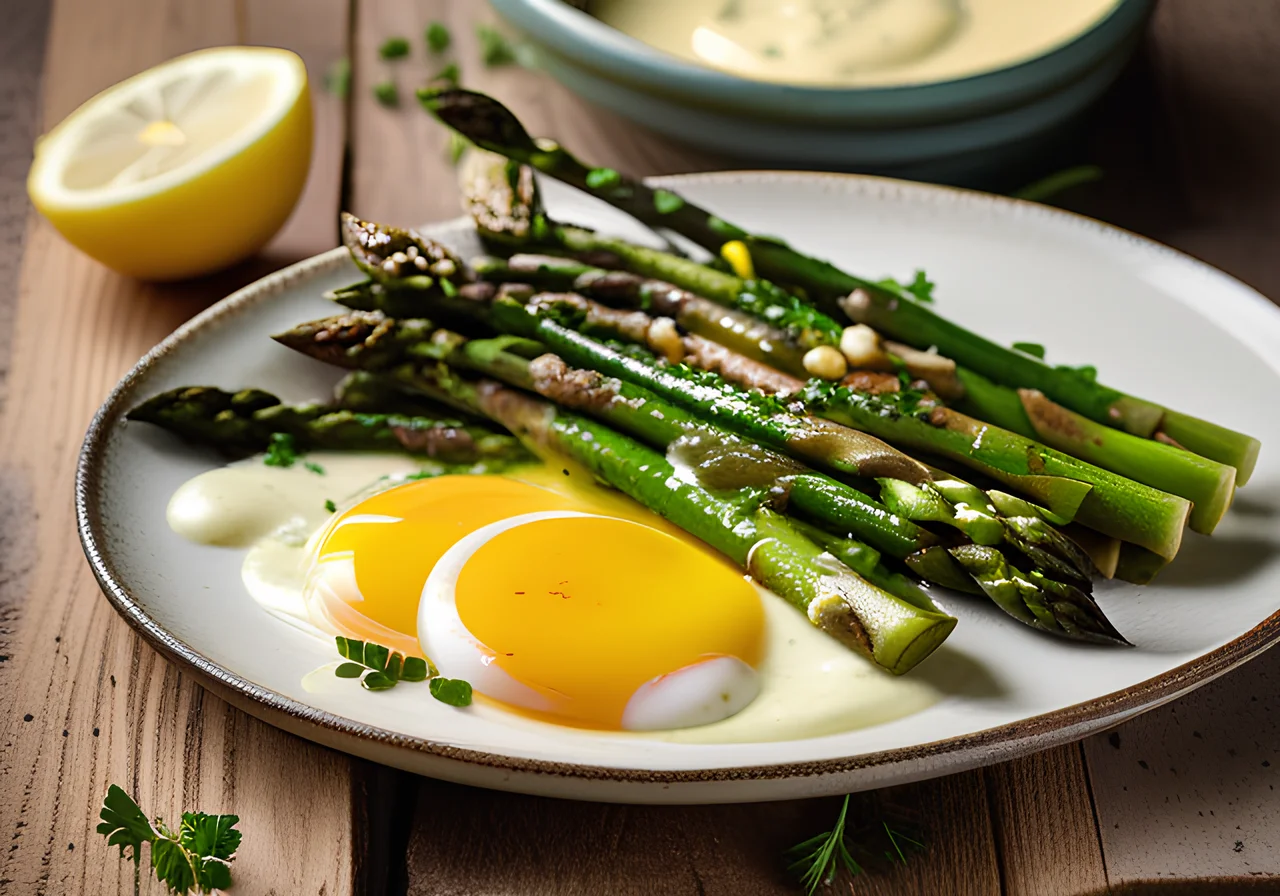 Grilled Green Asparagus with Egg Sauce