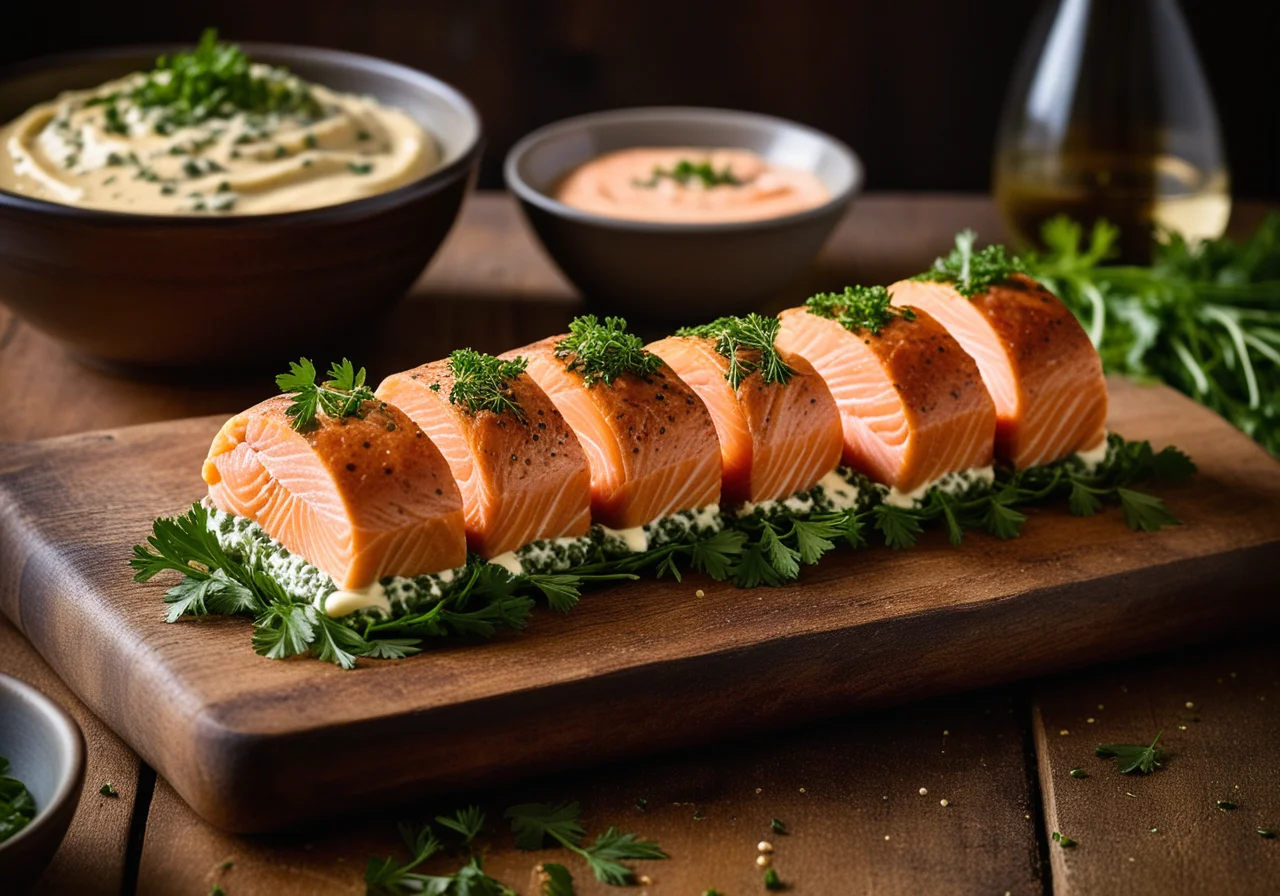 Salmon and Stevedore Roll with Herbs and Mixed Lentils