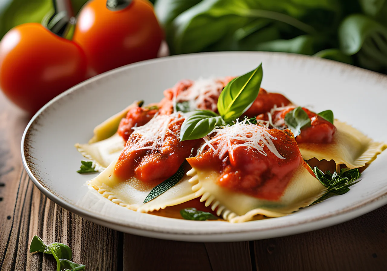 Spinach Ravioli with Tomato Sauce