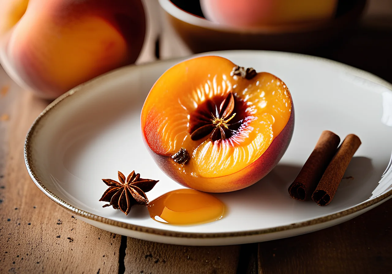 Baked Peach with Cinnamon and Star Anise
