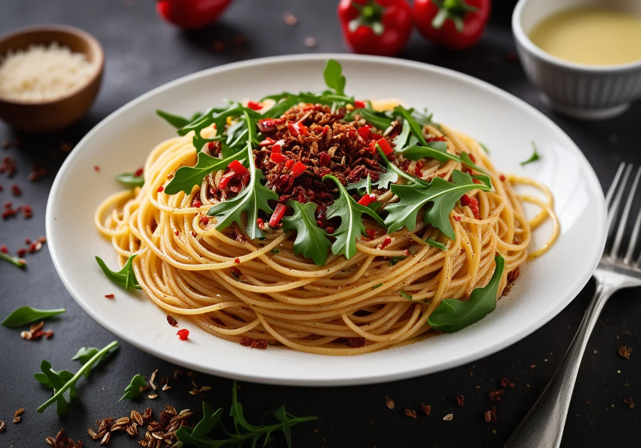 Spaghetti with Spicy Arugula Tuna Sauce