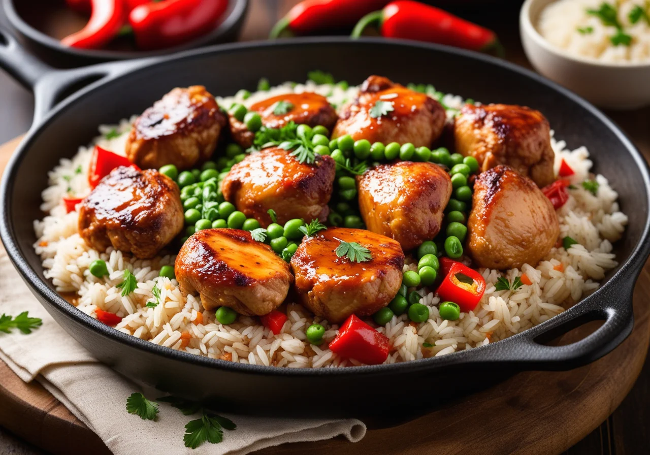 Rice skillet with vegetables and chicken