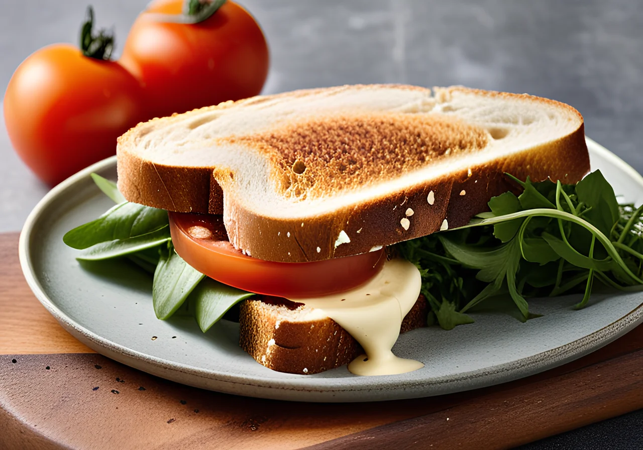 Filled Sandwich with Cheese, Ham, Tomatoes and Lettuce