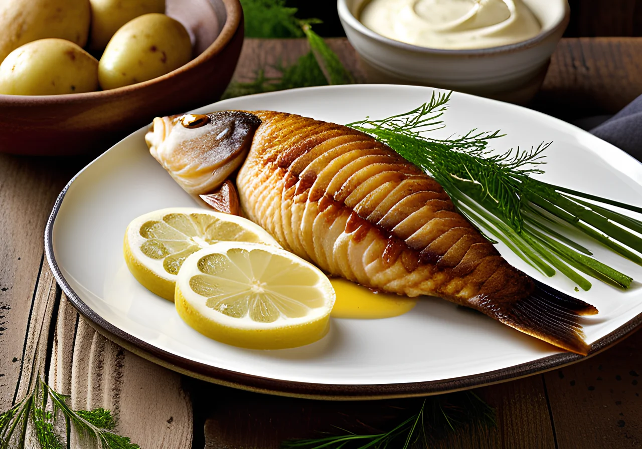 Marinated Carp in Nürnberger Style with Horseradish Cream and Potatoes
