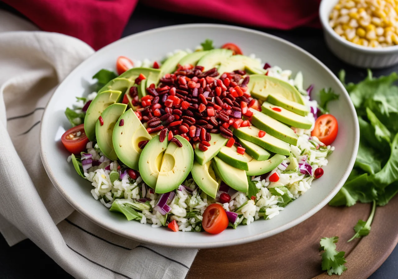 Rice Salad with Avocado, Beans and Salami
