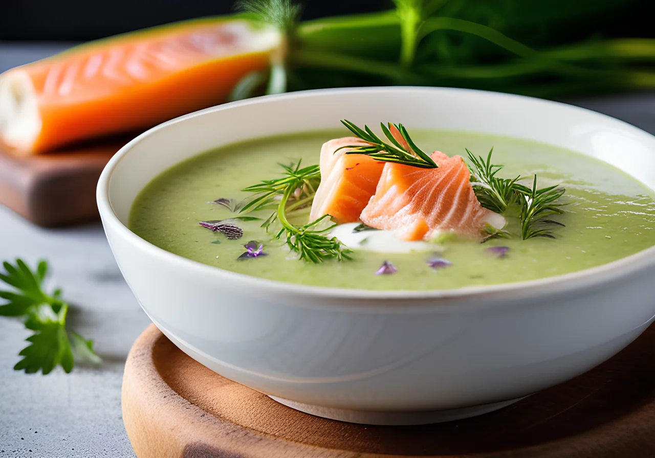 Creamy Zucchini Soup with Salmon and Thyme