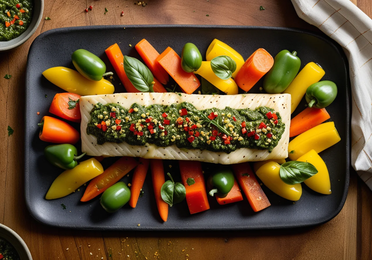 Cod with Pesto and Vegetables