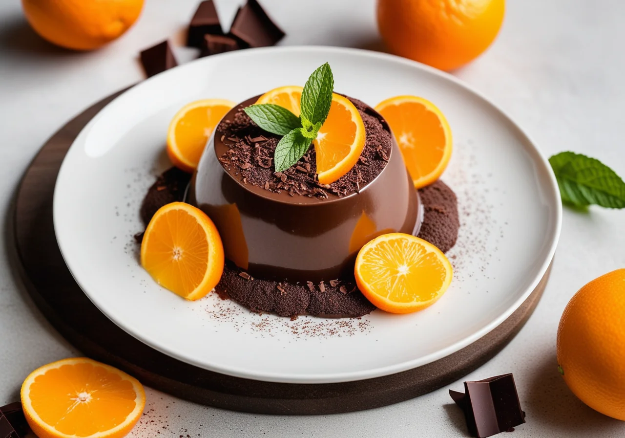 Light Chocolate Pudding English Style with Oranges