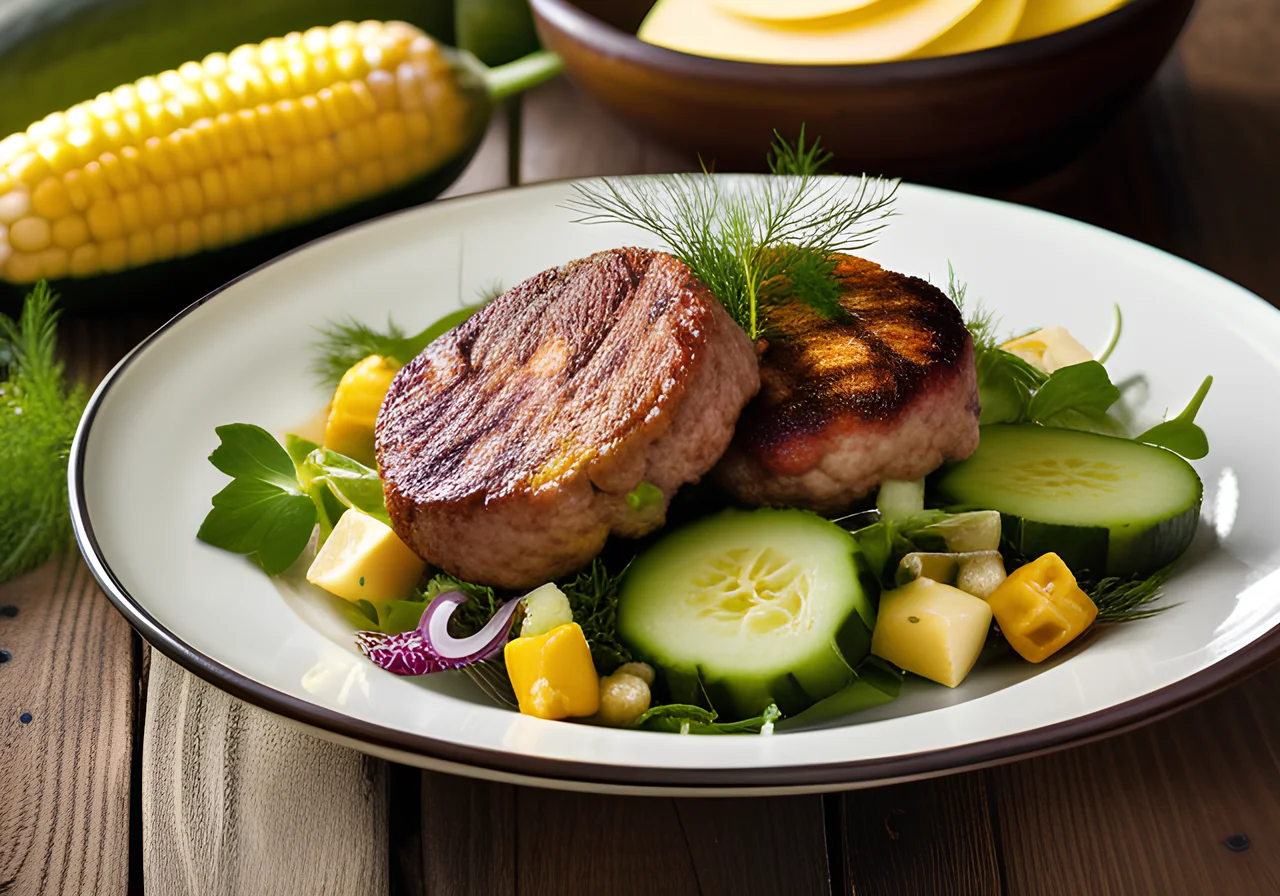 Stuffed Meat Patties with Cucumber Salad